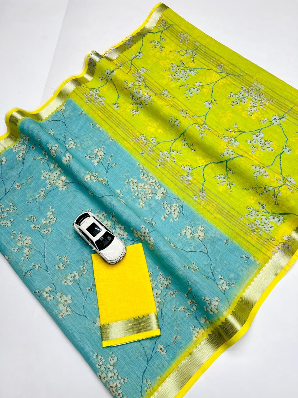 Soft Linen Saree – Digital Print with Mangalagiri Border.