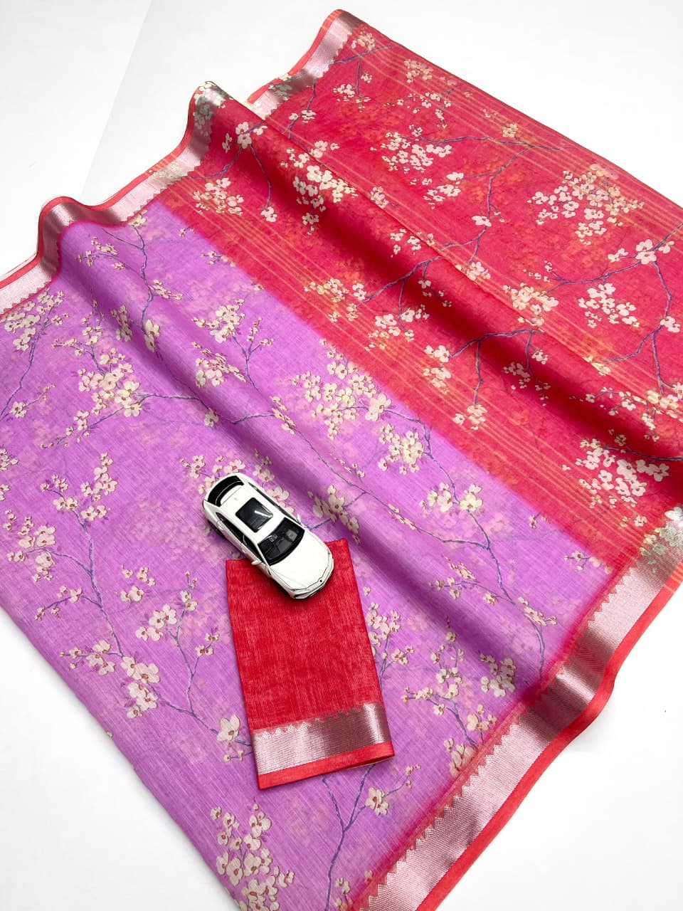 Soft Linen Saree – Digital Print with Mangalagiri Border.