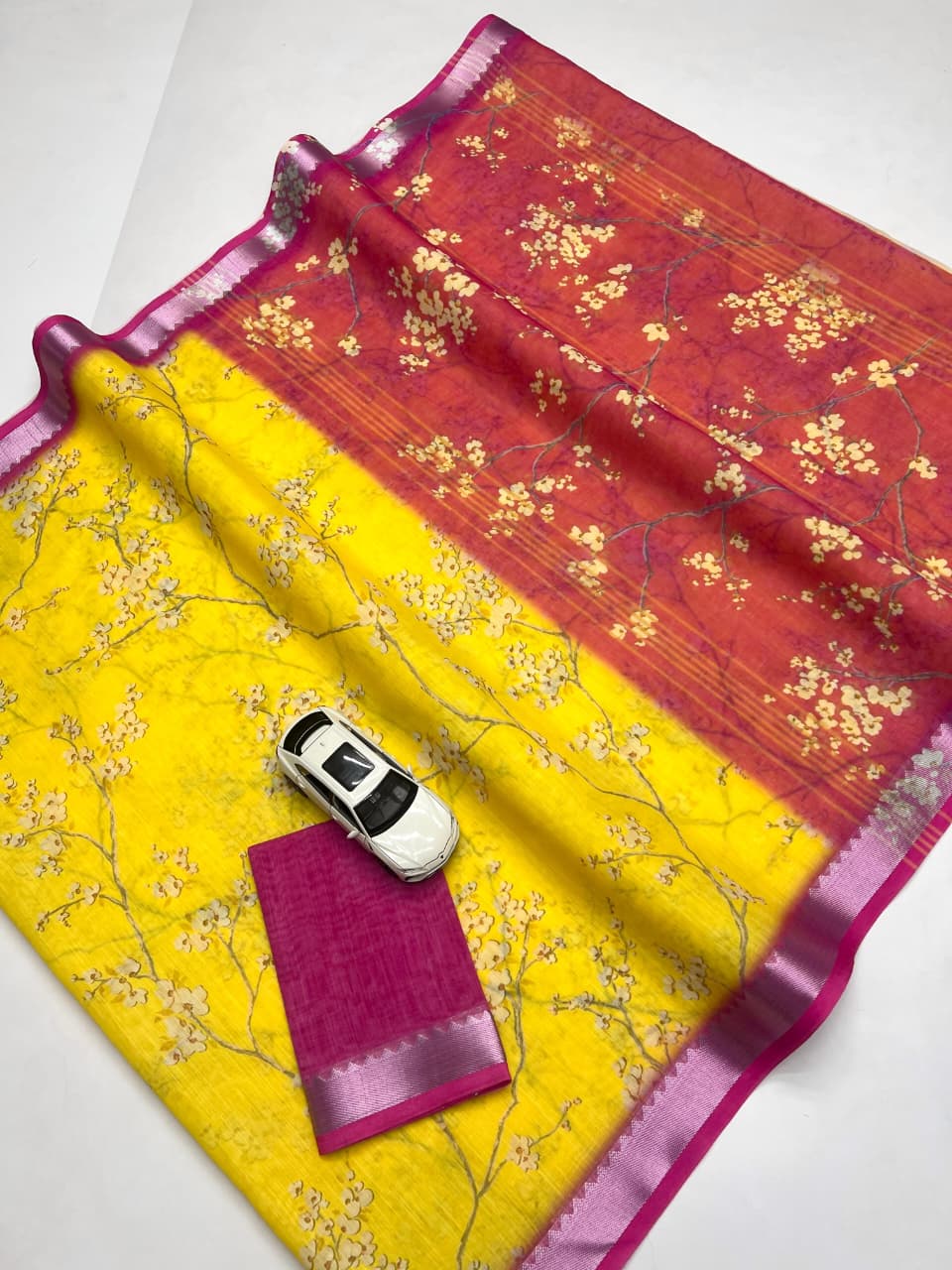 Soft Linen Saree – Digital Print with Mangalagiri Border.