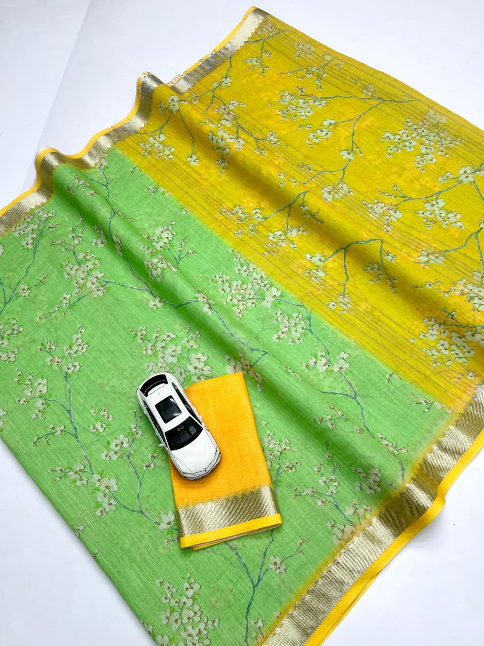 Soft Linen Saree – Digital Print with Mangalagiri Border.