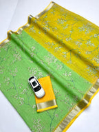 Soft Linen Saree – Digital Print with Mangalagiri Border.