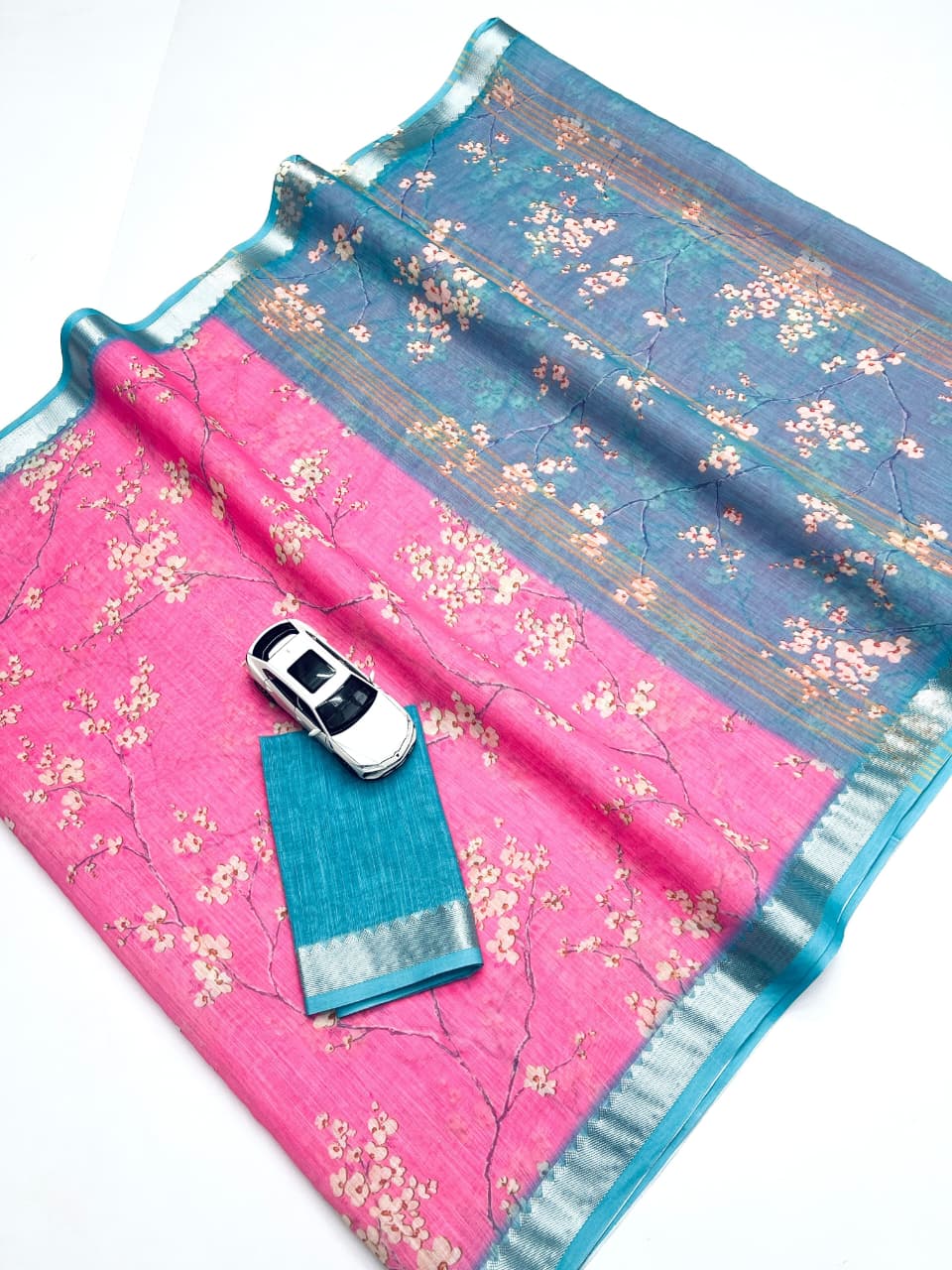 Soft Linen Saree – Digital Print with Mangalagiri Border.