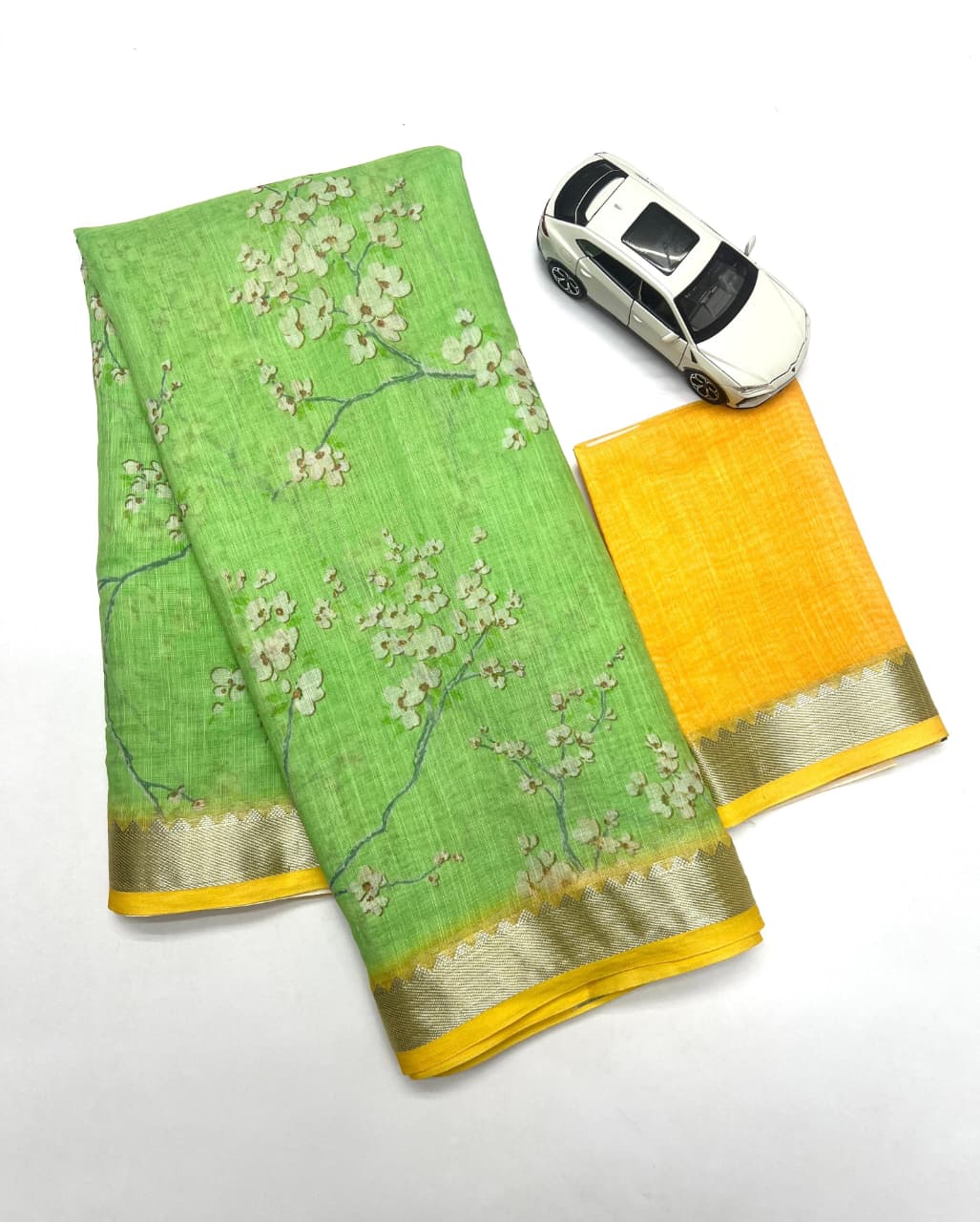 Soft Linen Saree – Digital Print with Mangalagiri Border.