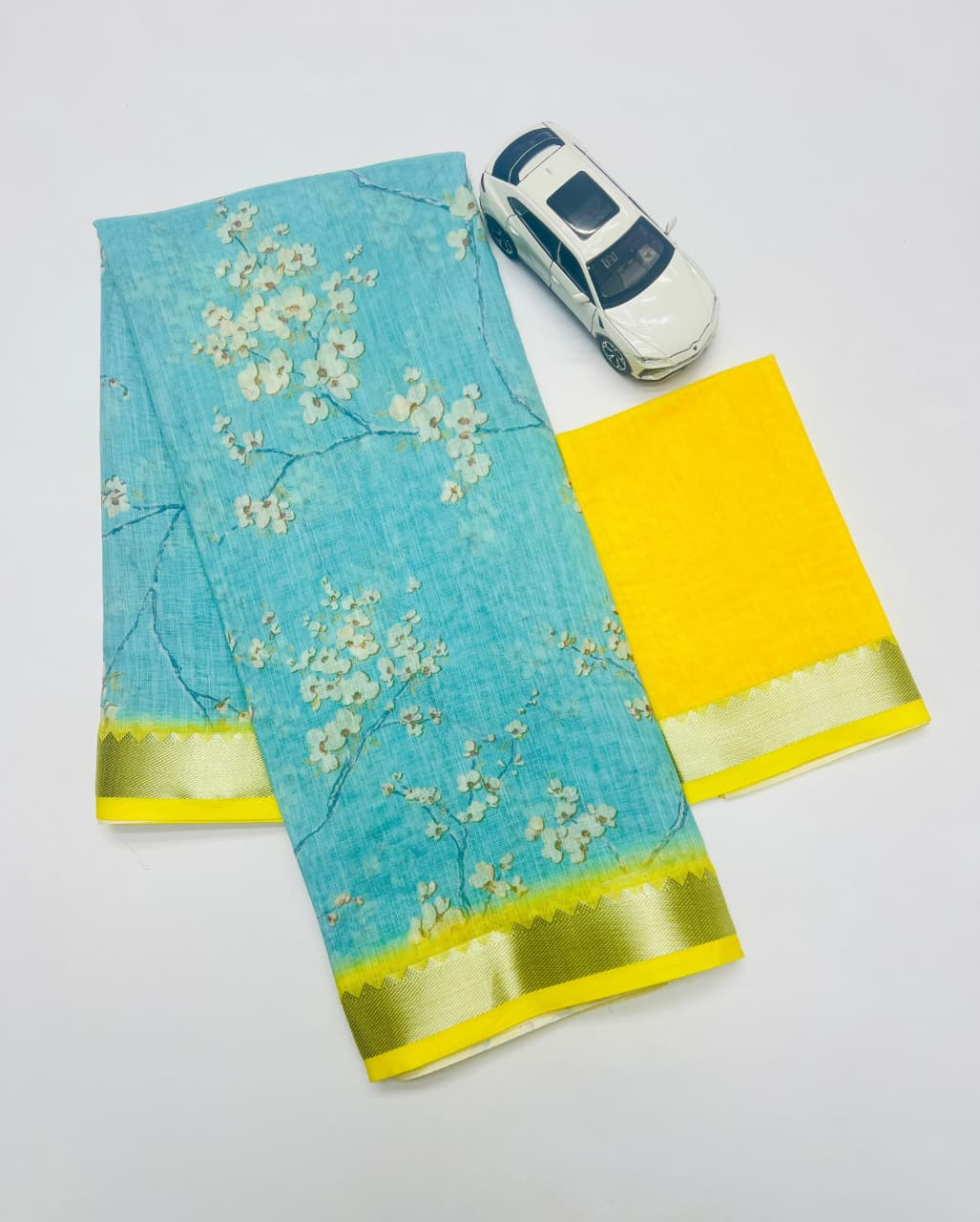 Soft Linen Saree – Digital Print with Mangalagiri Border.