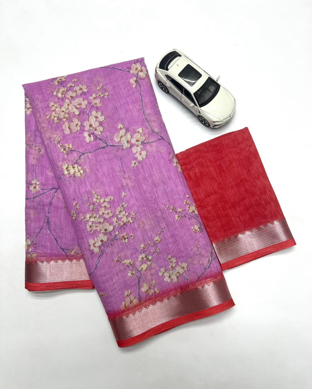 Soft Linen Saree – Digital Print with Mangalagiri Border.
