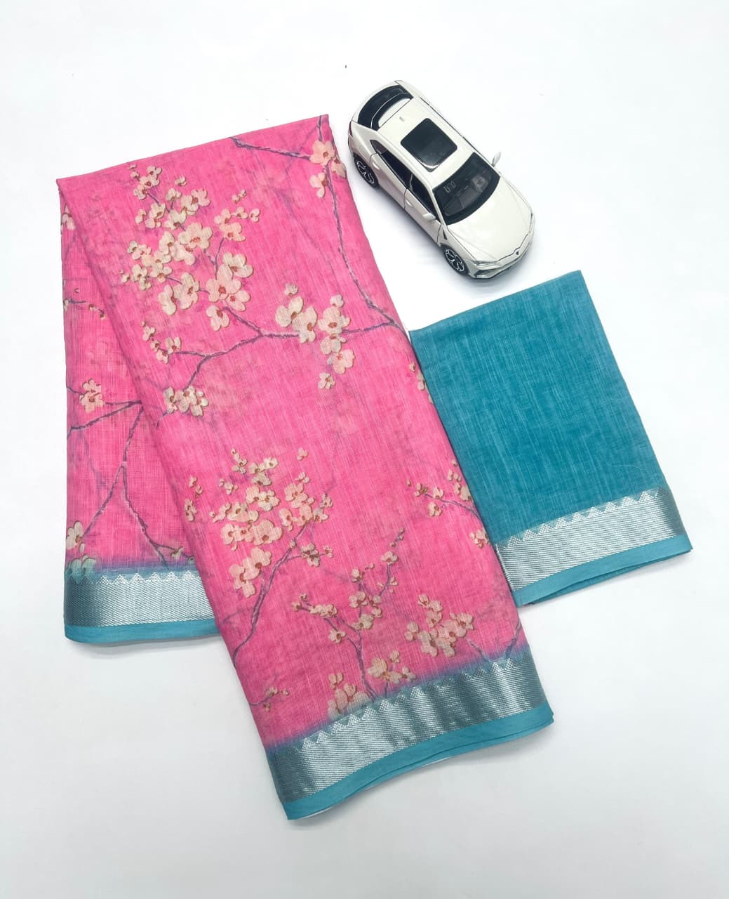 Soft Linen Saree – Digital Print with Mangalagiri Border.