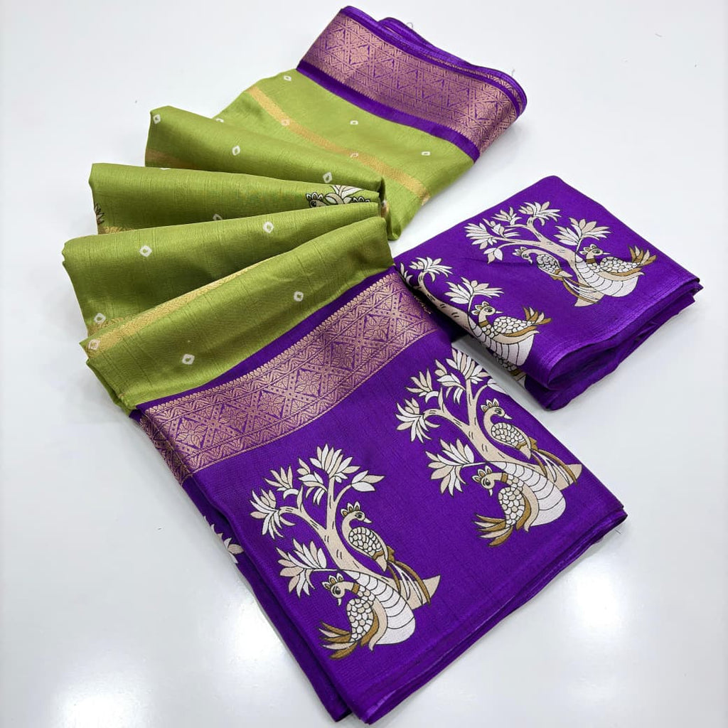Pure & Soft Dola Silk Saree – Jacquard Border & Kalamkari Print.