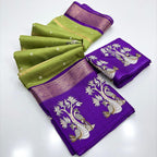 Pure & Soft Dola Silk Saree – Jacquard Border & Kalamkari Print.