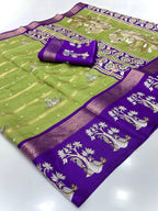 Pure & Soft Dola Silk Saree – Jacquard Border & Kalamkari Print.