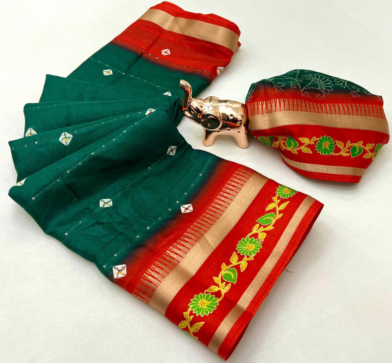 Fancy Soft Blend Cotton Saree – Sequins, Batik & Kalamkari.