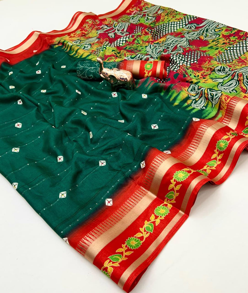 Fancy Soft Blend Cotton Saree – Sequins, Batik & Kalamkari.