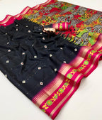 Fancy Soft Blend Cotton Saree – Sequins, Batik & Kalamkari.