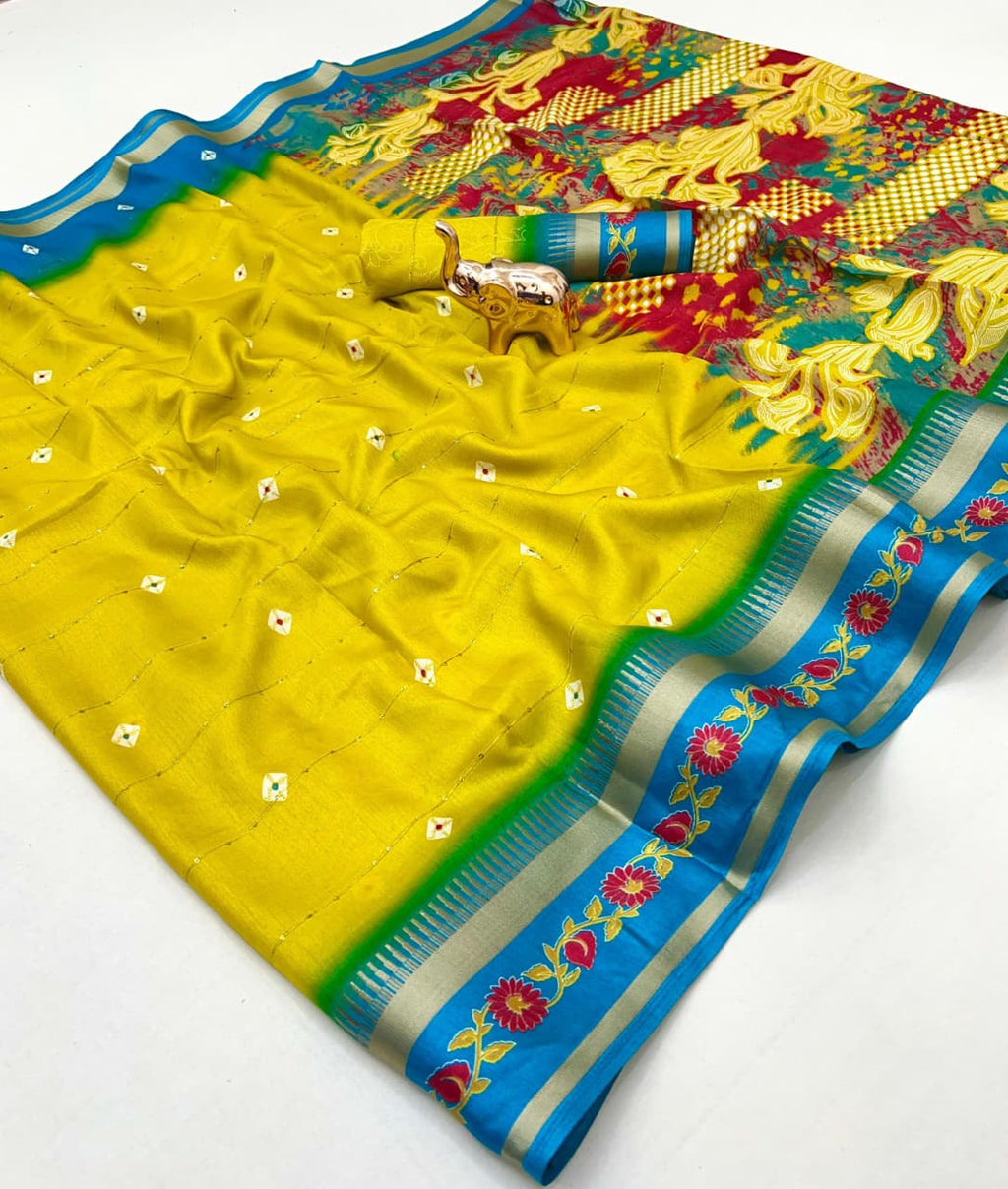 Fancy Soft Blend Cotton Saree – Sequins, Batik & Kalamkari.