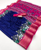 Poly Silk Saree – Floral Print & Golden Border.