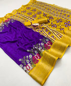 Poly Silk Saree – Floral Print & Golden Border.