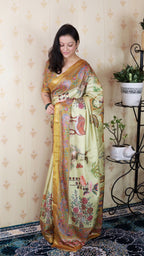 Soft Tussar Silk Saree – Pattachitra & Kalamkari Prints.