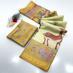 Soft Tussar Silk Saree – Pattachitra & Kalamkari Prints.