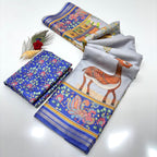 Soft Tussar Silk Saree – Pattachitra & Kalamkari Prints.