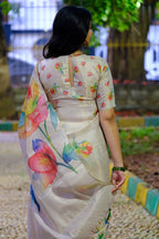 Heavy Handloom Tussar Silk Saree – Tulips Digital Print.