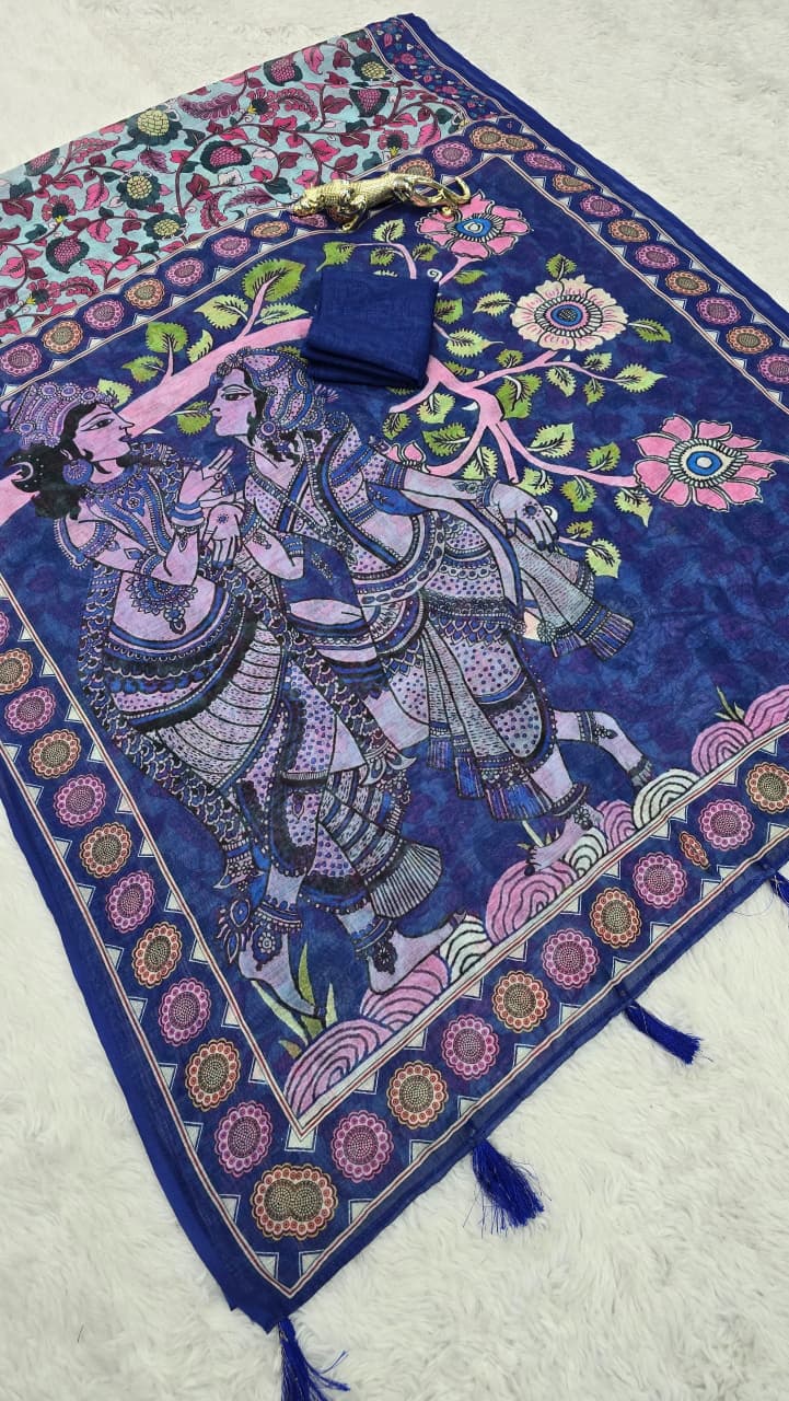 Premium Lilan Cotton Digital Print Saree.