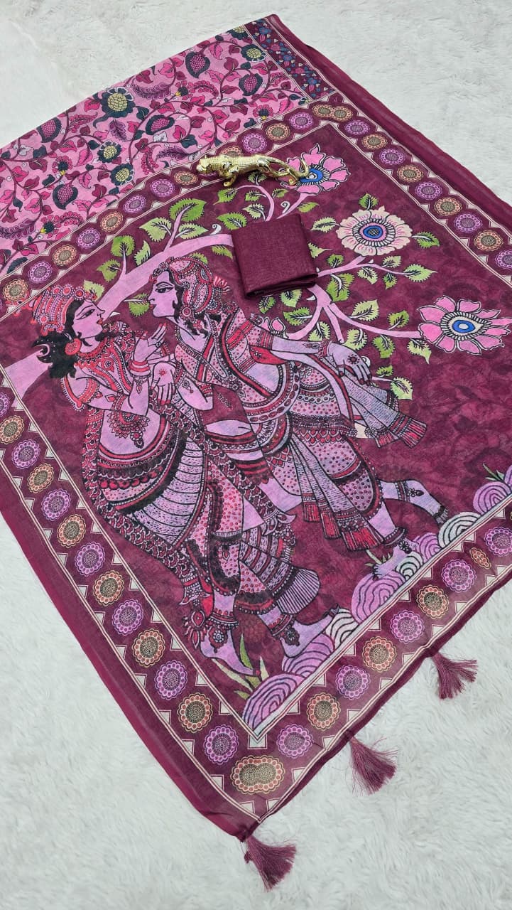 Premium Lilan Cotton Digital Print Saree.