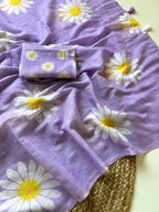 Pure Linen Digital Print Saree with Tassels.