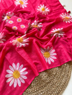 Pure Linen Digital Print Saree with Tassels.