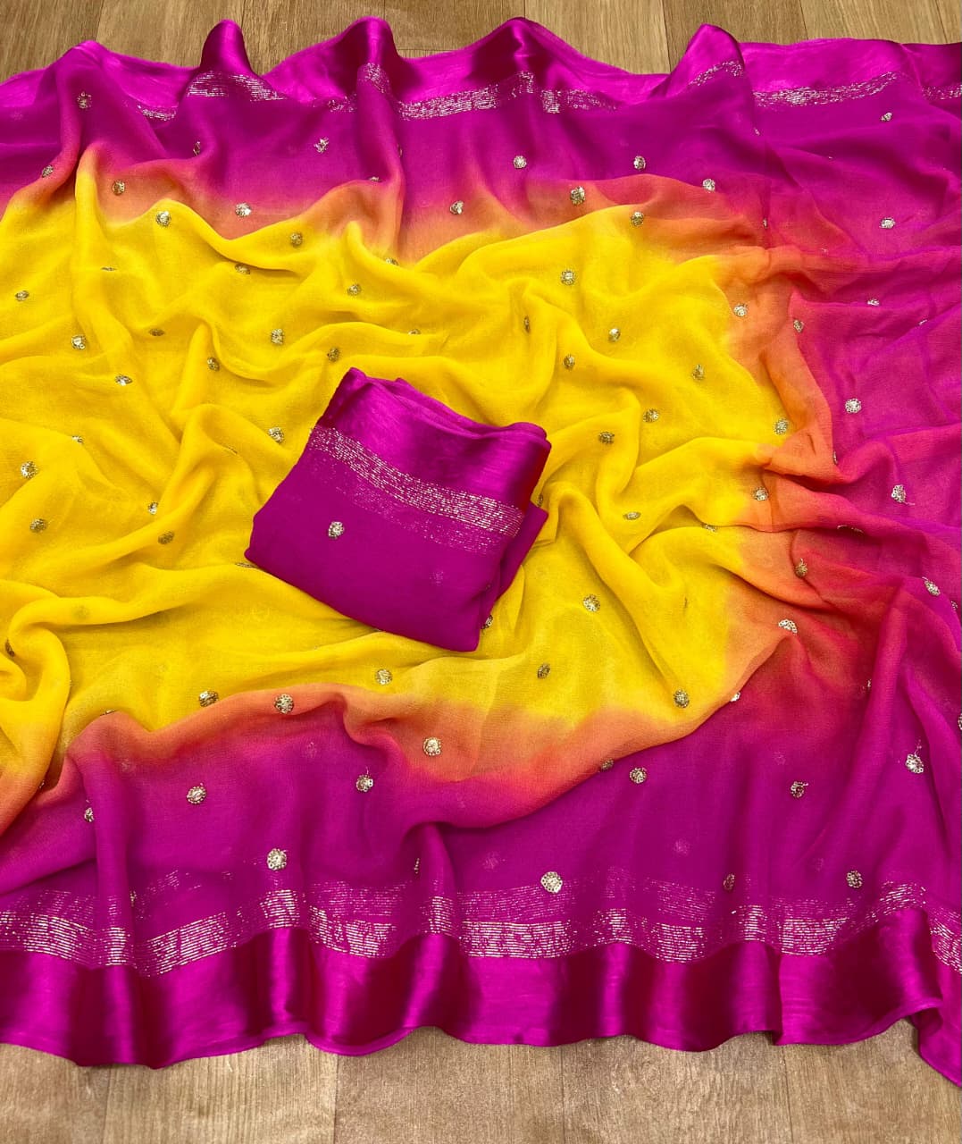 Satin Patta Pure Viscose Georgette Saree – Fancy Sequins Work with Satin Border.