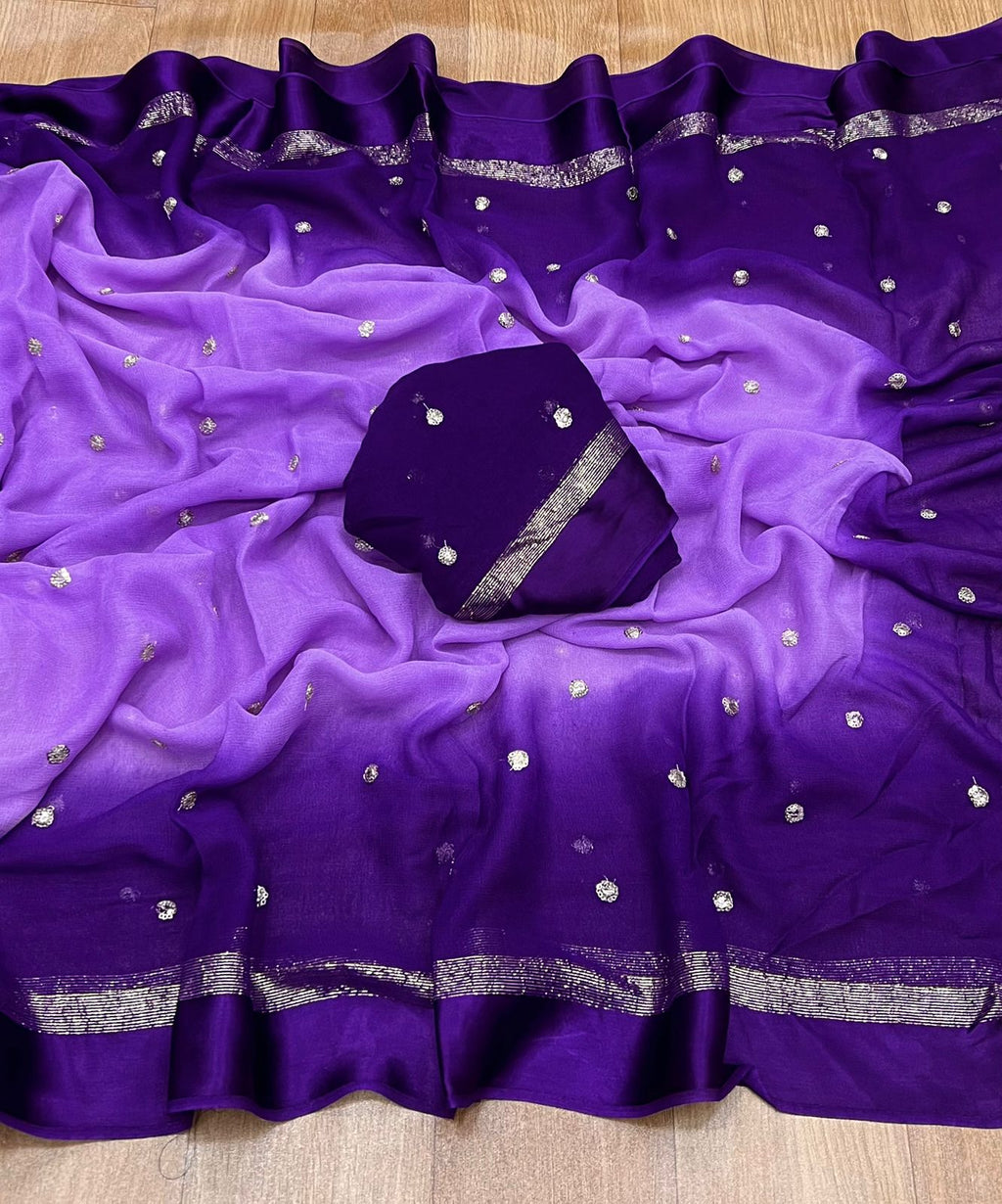 Satin Patta Pure Viscose Georgette Saree – Fancy Sequins Work with Satin Border.