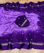 Satin Patta Pure Viscose Georgette Saree – Fancy Sequins Work with Satin Border.