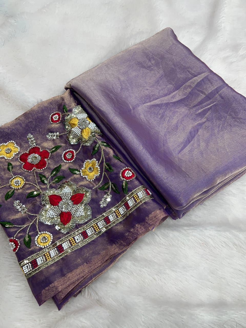 Space Fendy Satin Saree – With Running Magam Work Blouse.