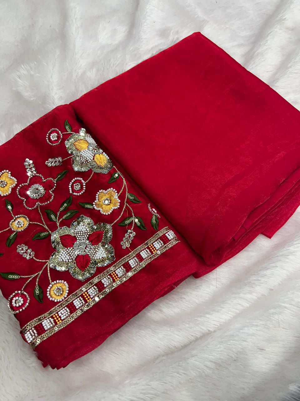 Space Fendy Satin Saree – With Running Magam Work Blouse.