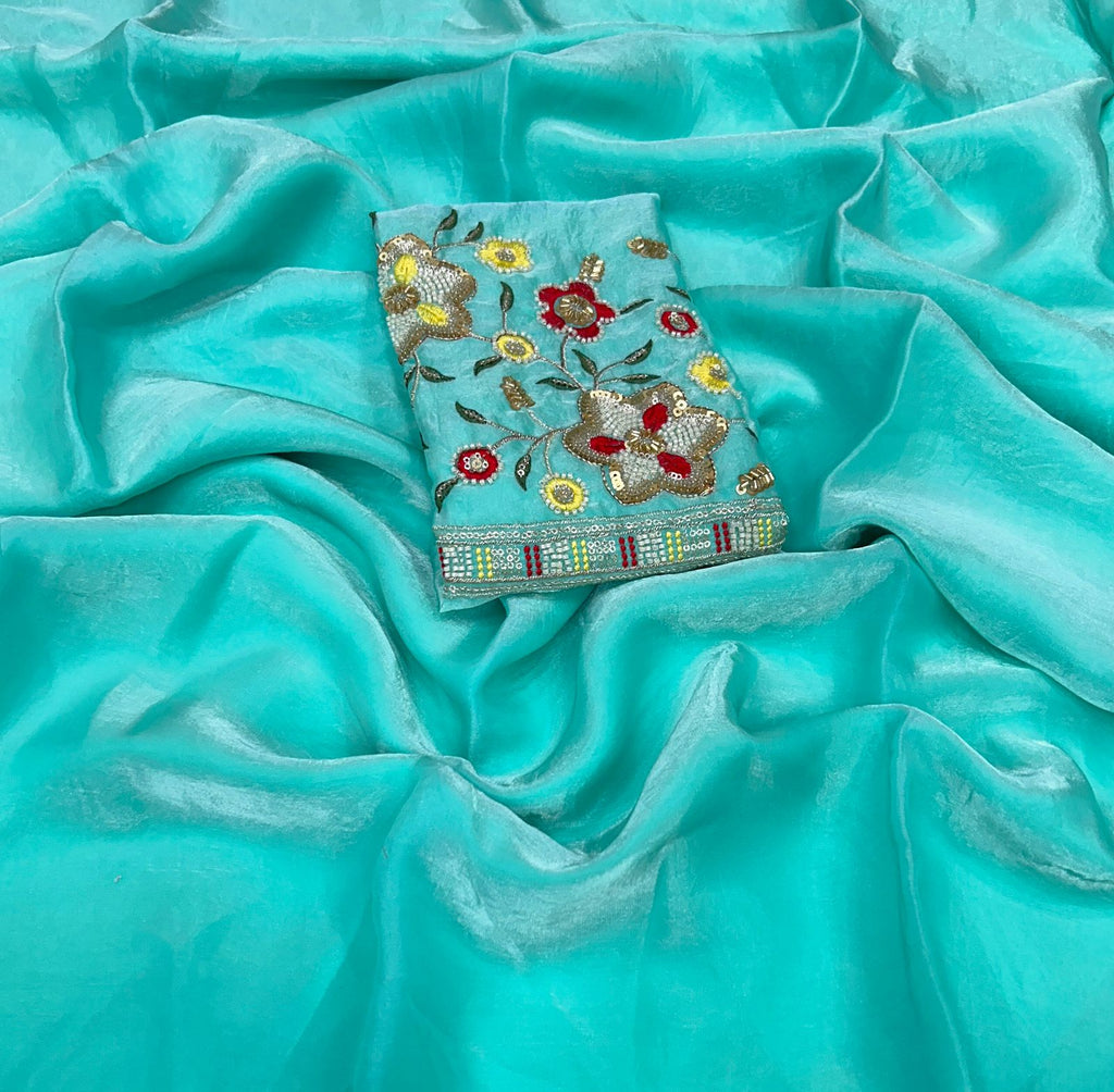 Space Fendy Satin Saree – With Running Magam Work Blouse.