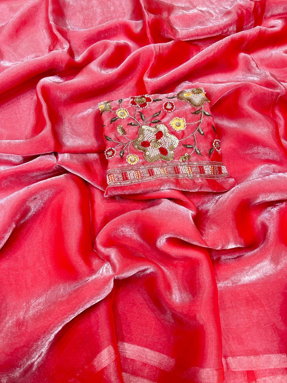 Space Fendy Satin Saree – With Running Magam Work Blouse.