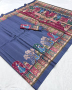 Original Silk Crepe (Silk Satin) Saree – Floral Digital Print with Tassels.
