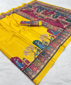 Original Silk Crepe (Silk Satin) Saree – Floral Digital Print with Tassels.