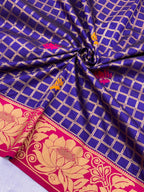 SUPER-HIT Unique Checks Paithani Silk Saree – Lotus Motifs & Contrast Brocade Blouse.