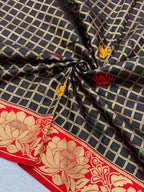 SUPER-HIT Unique Checks Paithani Silk Saree – Lotus Motifs & Contrast Brocade Blouse.