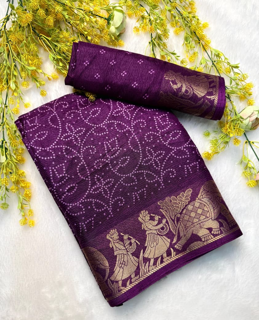 Pure Dola Silk Saree – Crepe Crush Finish with Original Border.