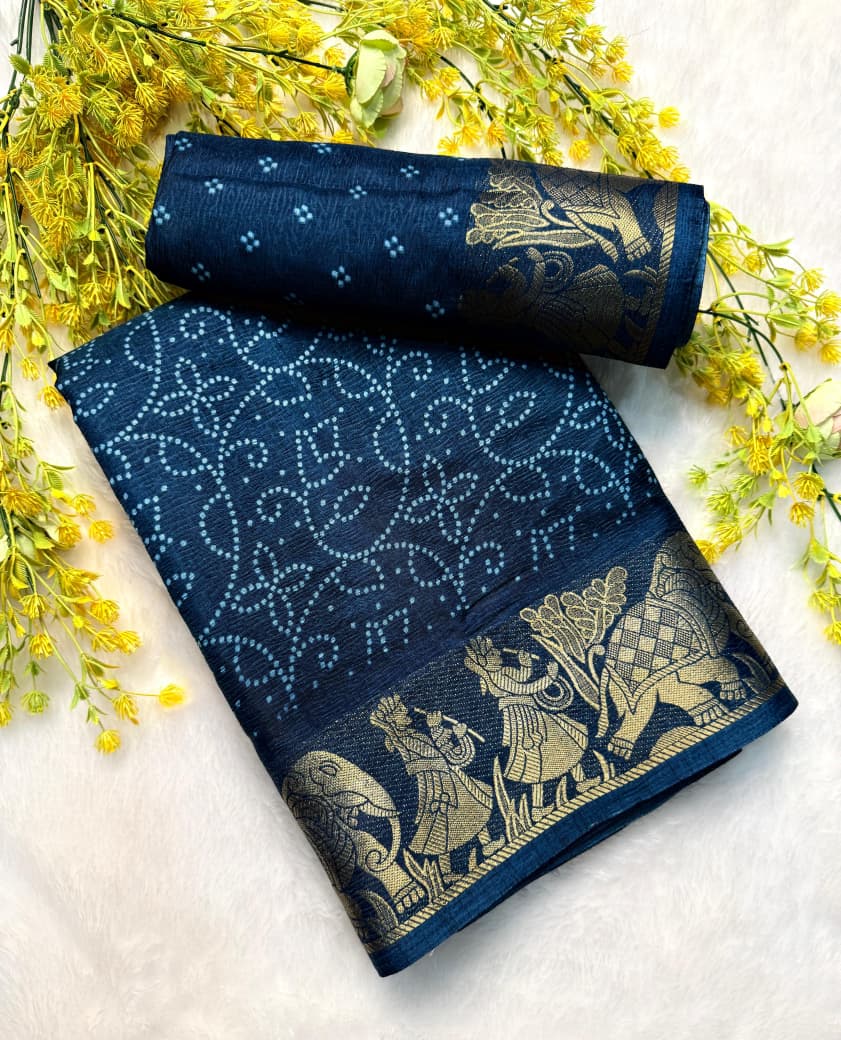 Pure Dola Silk Saree – Crepe Crush Finish with Original Border.