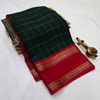 Soft Mysore Silk Saree – All Over Chex Design with Contrast Zari Borders.