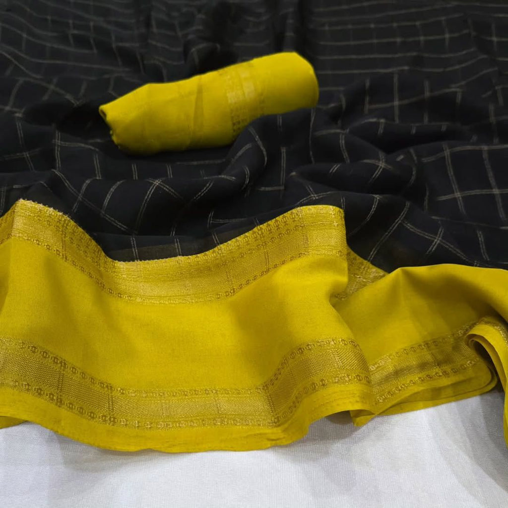 Soft Mysore Silk Saree – All Over Chex Design with Contrast Zari Borders.
