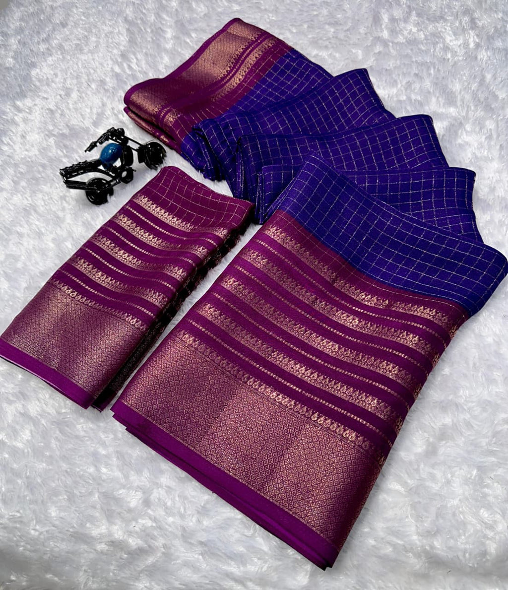 Soft Heavy Mysore Silk Saree – Two Tone Silk with All‑Over Jari Weaving & Contrast Borders.