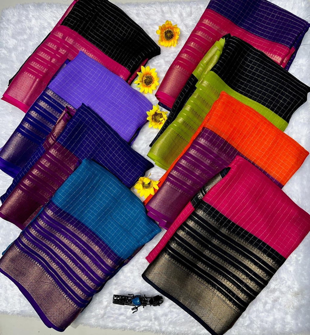 Soft Heavy Mysore Silk Saree – Two Tone Silk with All‑Over Jari Weaving & Contrast Borders.