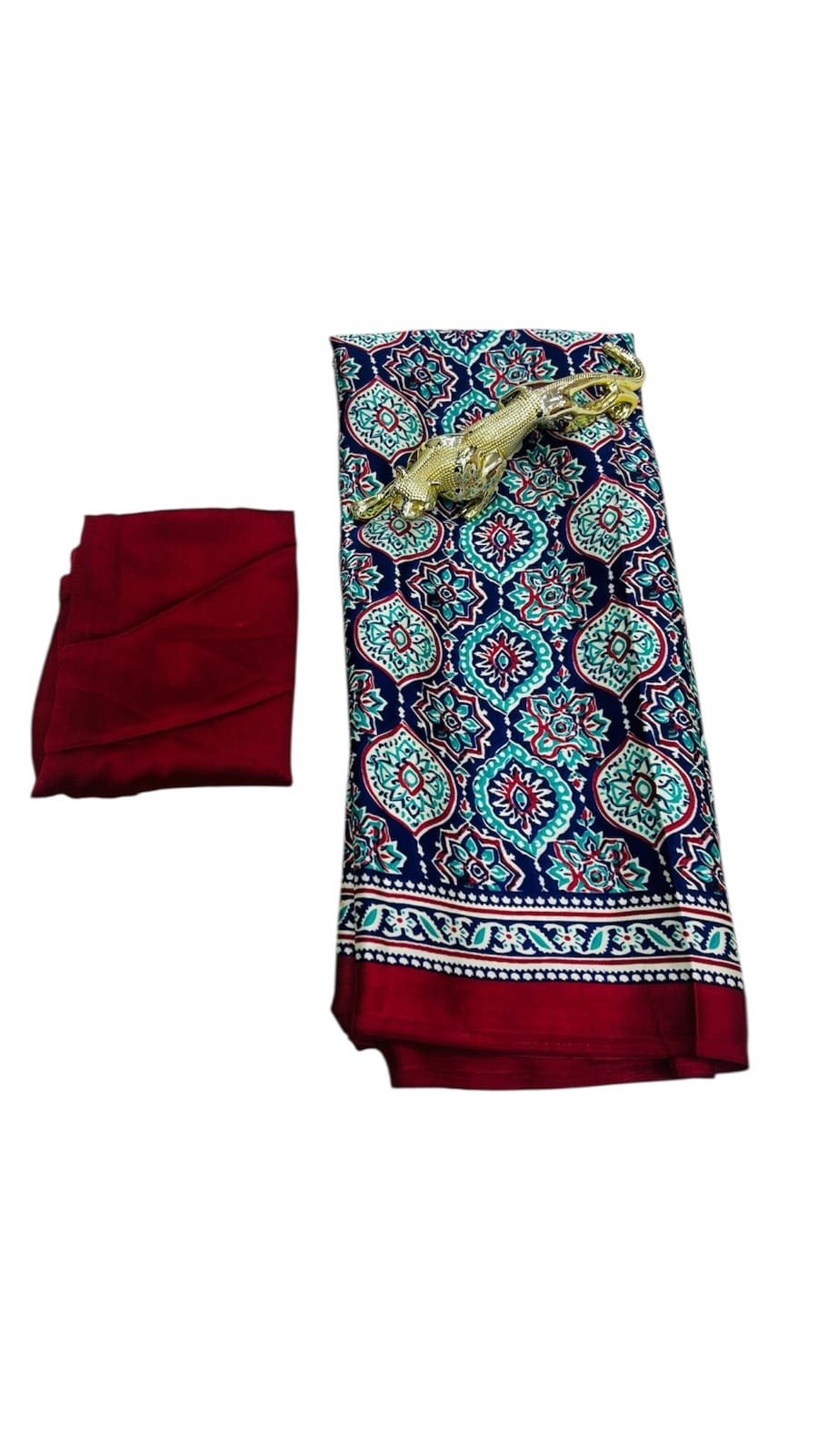 Semi Gajji Silk Saree with Ajrakh Print Border & Rich Pallu