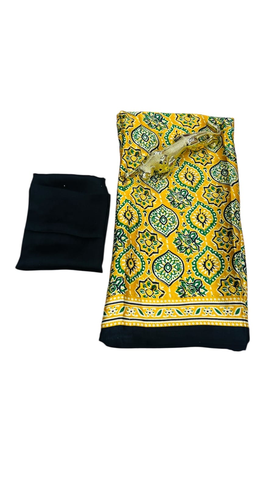 Semi Gajji Silk Saree with Ajrakh Print Border & Rich Pallu