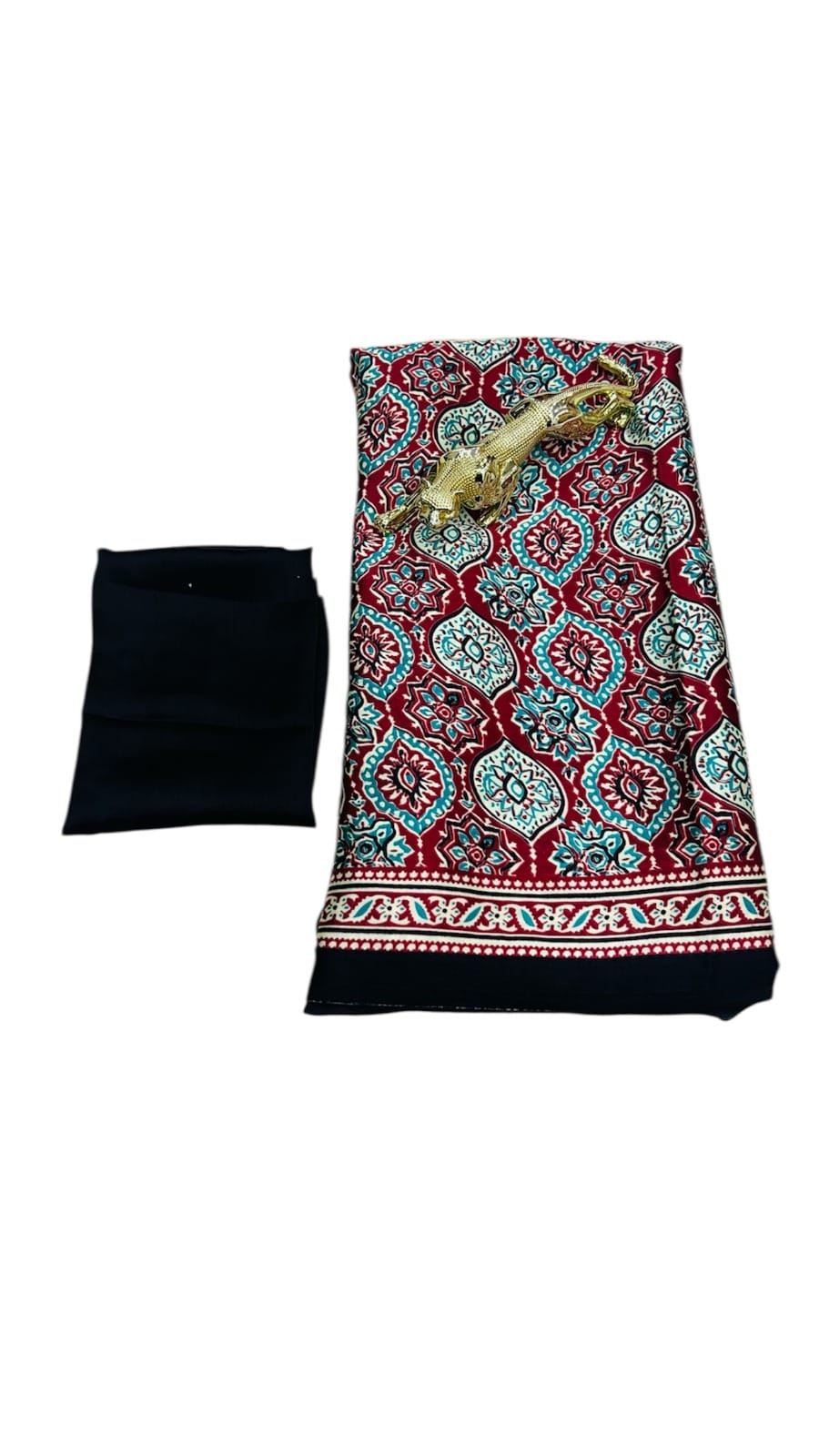 Semi Gajji Silk Saree with Ajrakh Print Border & Rich Pallu