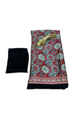 Semi Gajji Silk Saree with Ajrakh Print Border & Rich Pallu