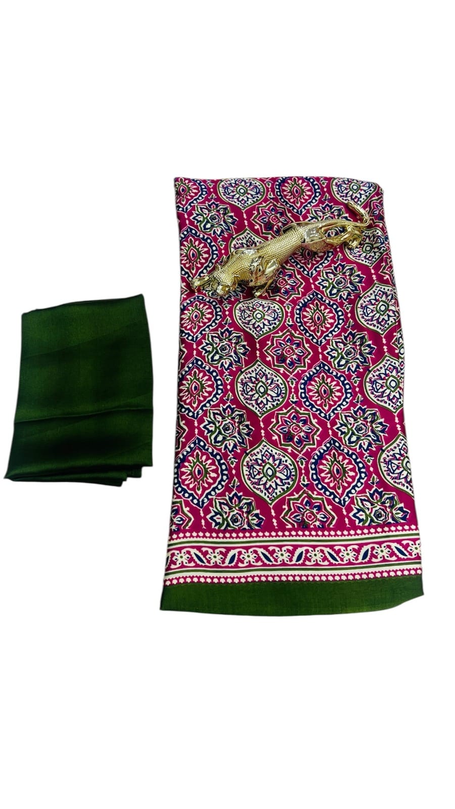 Semi Gajji Silk Saree with Ajrakh Print Border & Rich Pallu