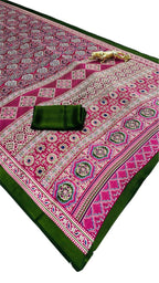 Semi Gajji Silk Saree with Ajrakh Print Border & Rich Pallu